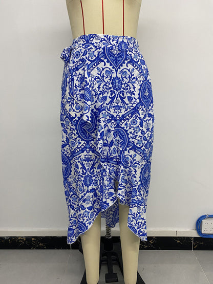 Midi Skirts - Ethnic paisley print irregular skirt