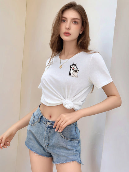 T-Shirts - Loose round neck cute dog cartoon print T-shirt
