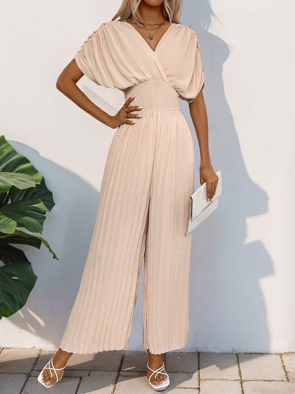 Jumspsuits - Crossover V-neck pleated wide-leg jumpsuit