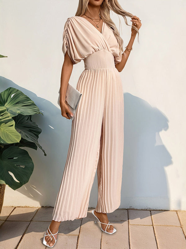 Jumspsuits - Crossover V-neck pleated wide-leg jumpsuit