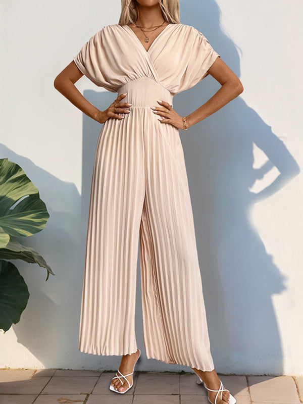 Jumspsuits - Crossover V-neck pleated wide-leg jumpsuit