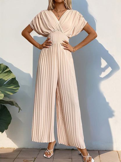 Jumspsuits - Crossover V-neck pleated wide-leg jumpsuit