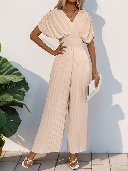 Jumspsuits - Crossover V-neck pleated wide-leg jumpsuit