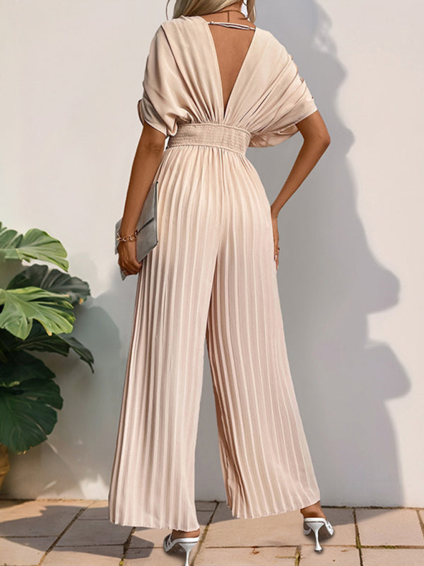 Jumspsuits - Crossover V-neck pleated wide-leg jumpsuit