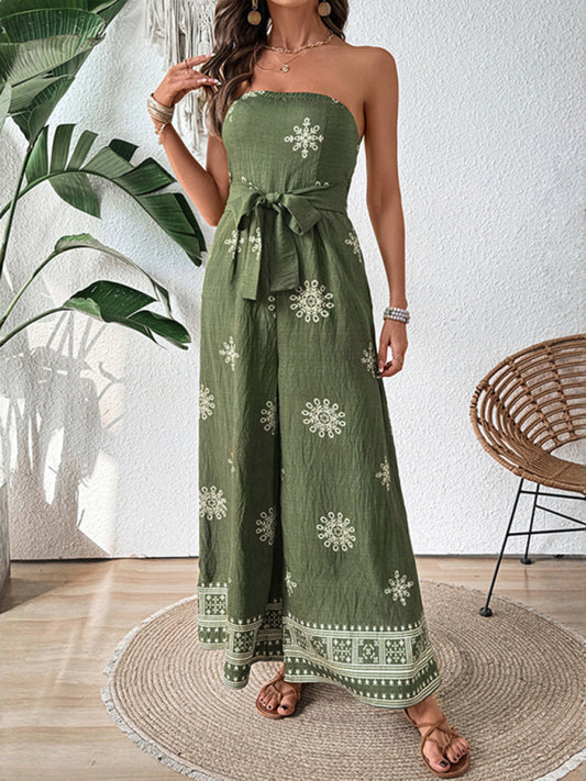 Jumspsuits - Strapless snowflake print wide-leg jumpsuit