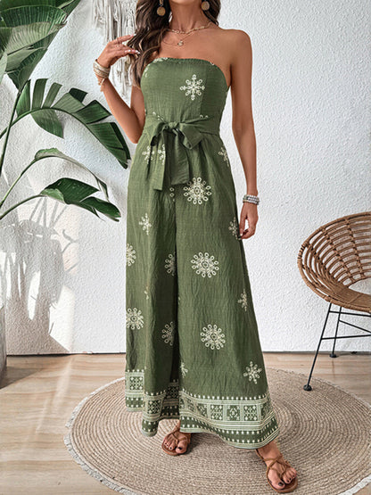 Jumspsuits - Strapless snowflake print wide-leg jumpsuit