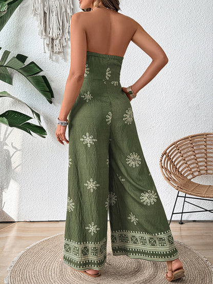 Jumspsuits - Strapless snowflake print wide-leg jumpsuit