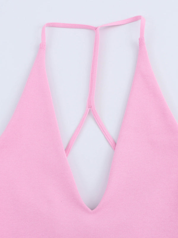 Mini Dresses - New Sleeveless Straight Design Halter Neck Dress