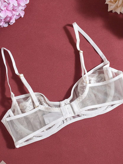 Lingerie - Lace Embroidered Bra Sexy Lingerie 4-piece Set