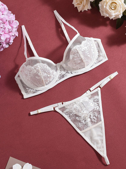 Lingerie - Lace Embroidered Bra Sexy Lingerie 4-piece Set
