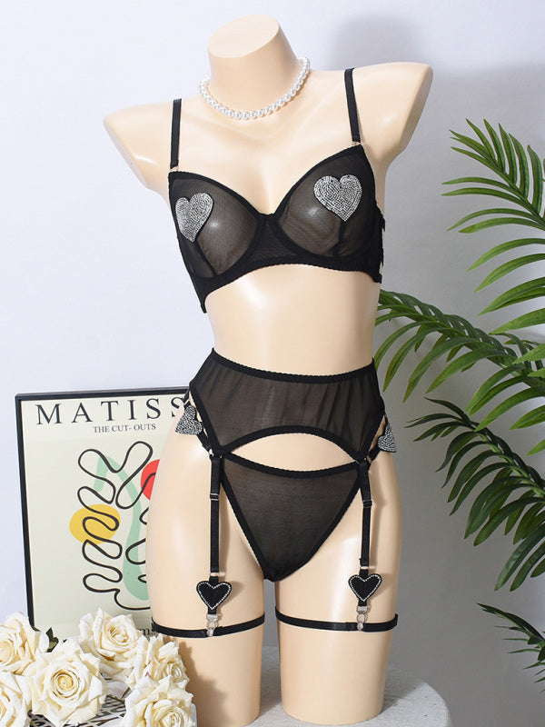 Lingerie - Love Heart Sticker Diamond Sexy Lingerie Set
