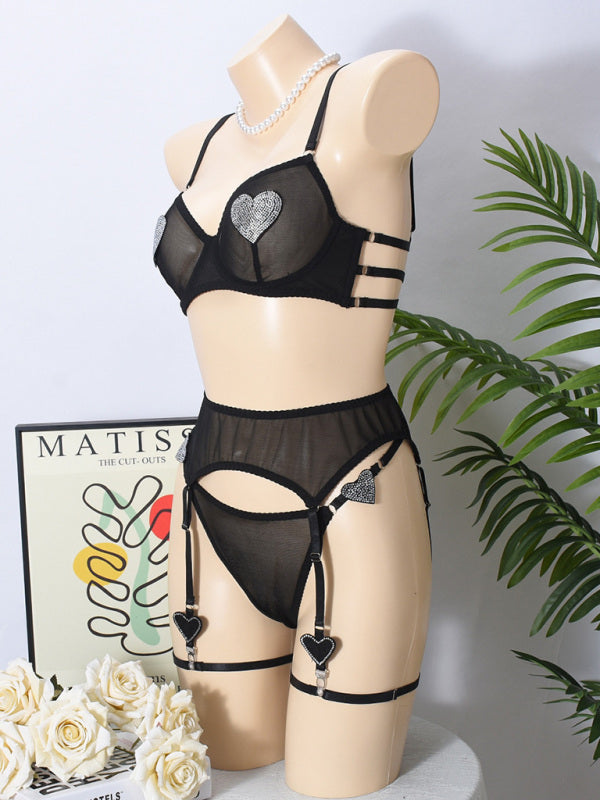Lingerie - Love Heart Sticker Diamond Sexy Lingerie Set