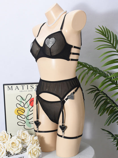 Lingerie - Love Heart Sticker Diamond Sexy Lingerie Set
