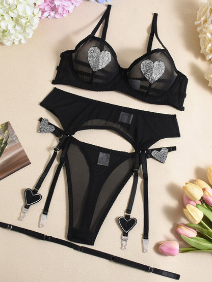 Lingerie - Love Heart Sticker Diamond Sexy Lingerie Set