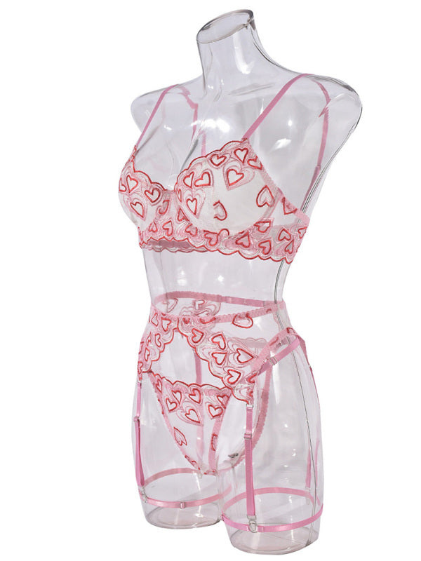 Lingerie - Love Embroidery Sexy Temptation Lingerie Four-piece Set