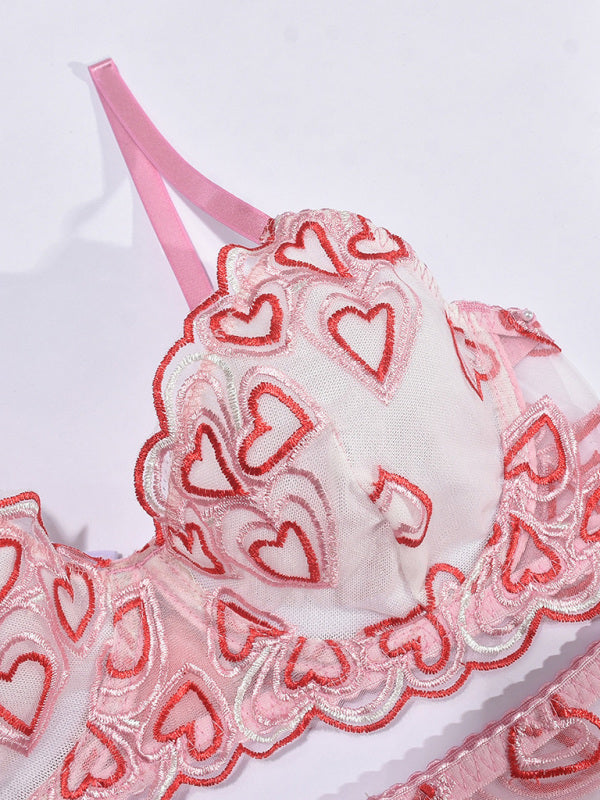 Lingerie - Love Embroidery Sexy Temptation Lingerie Four-piece Set