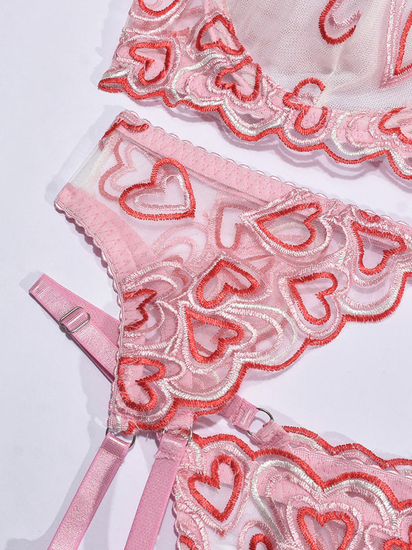 Lingerie - Love Embroidery Sexy Temptation Lingerie Four-piece Set