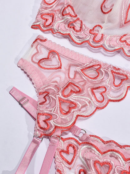 Lingerie - Love Embroidery Sexy Temptation Lingerie Four-piece Set