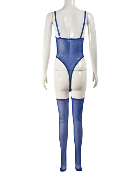 Lingerie - New sexy temptation mesh suspender dress set including leg socks