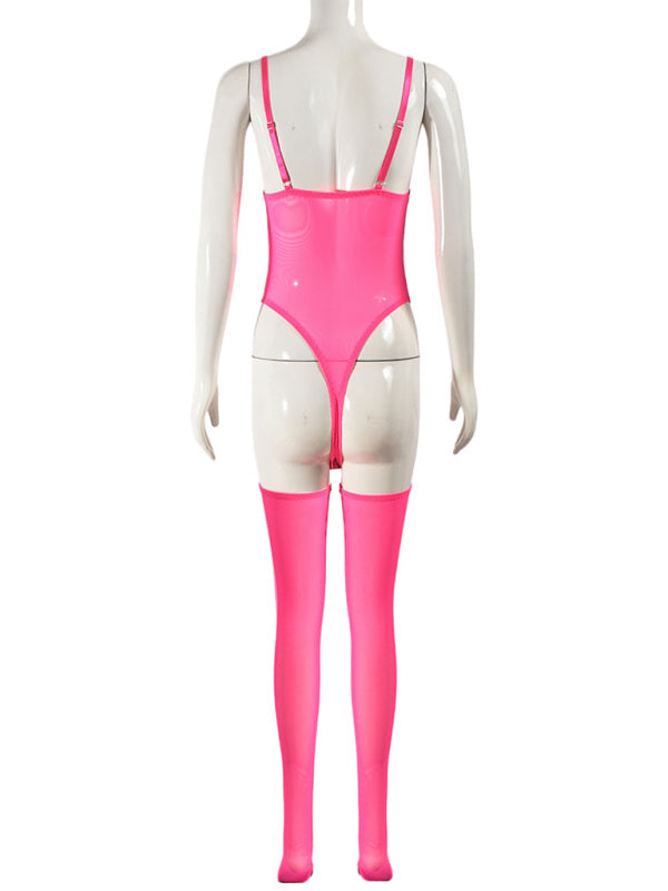 Lingerie - New sexy temptation mesh suspender dress set including leg socks