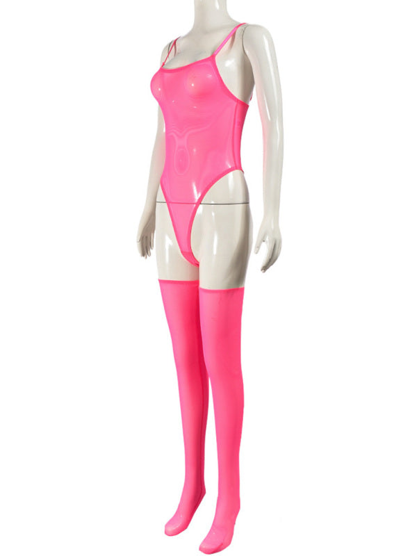 Lingerie - New sexy temptation mesh suspender dress set including leg socks