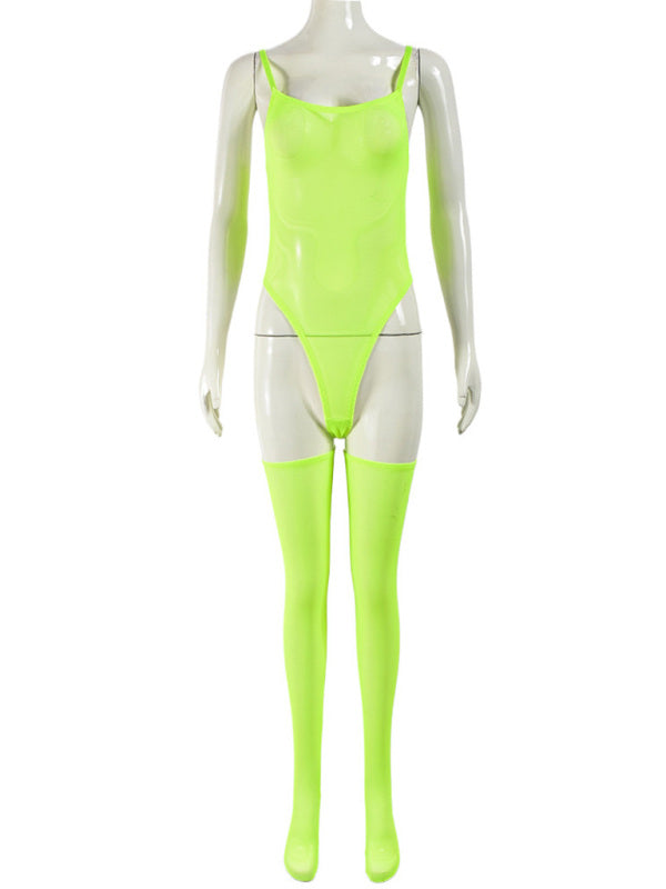 Lingerie - New sexy temptation mesh suspender dress set including leg socks