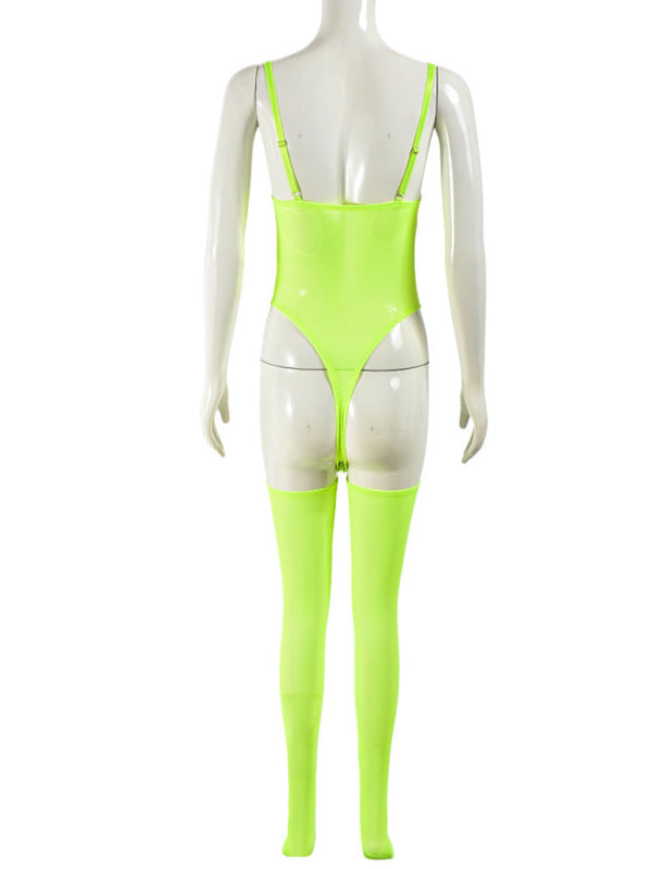 Lingerie - New sexy temptation mesh suspender dress set including leg socks