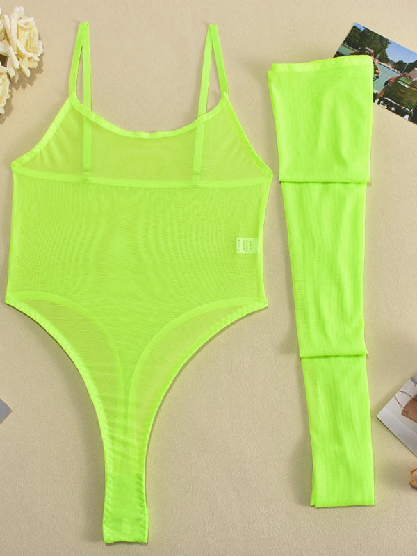 Lingerie - New sexy temptation mesh suspender dress set including leg socks