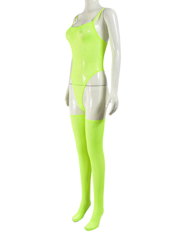 Lingerie - New sexy temptation mesh suspender dress set including leg socks