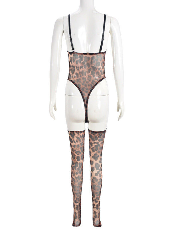 Lingerie - New sexy temptation mesh suspender dress set including leg socks