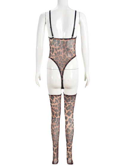 Lingerie - New sexy temptation mesh suspender dress set including leg socks