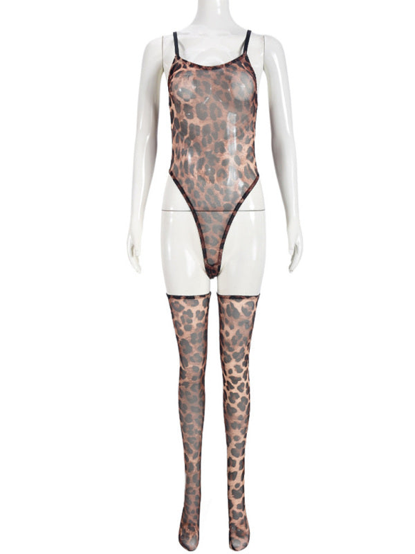 Lingerie - New sexy temptation mesh suspender dress set including leg socks