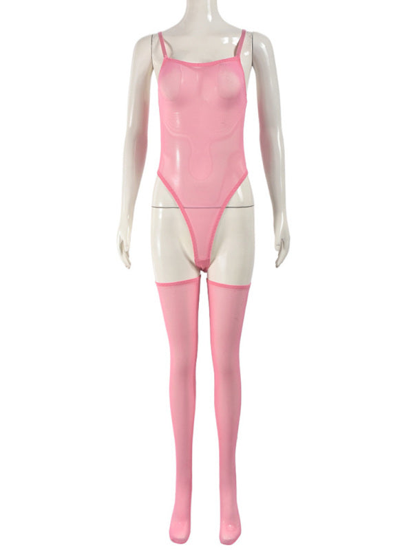 Lingerie - New sexy temptation mesh suspender dress set including leg socks