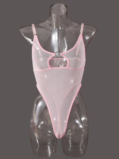 Lingerie - Mesh see-through chest iron ring hollow design jumpsuit