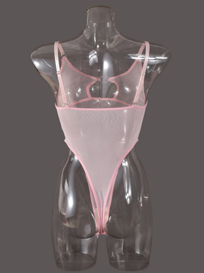Lingerie - Mesh see-through chest iron ring hollow design jumpsuit