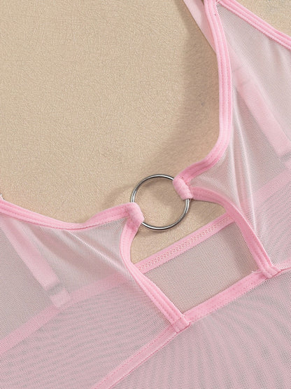 Lingerie - Mesh see-through chest iron ring hollow design jumpsuit