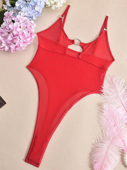 Lingerie - Mesh see-through chest iron ring hollow design jumpsuit