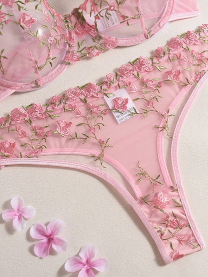 Lingerie - Flower Embroidery Sexy Lingerie Set