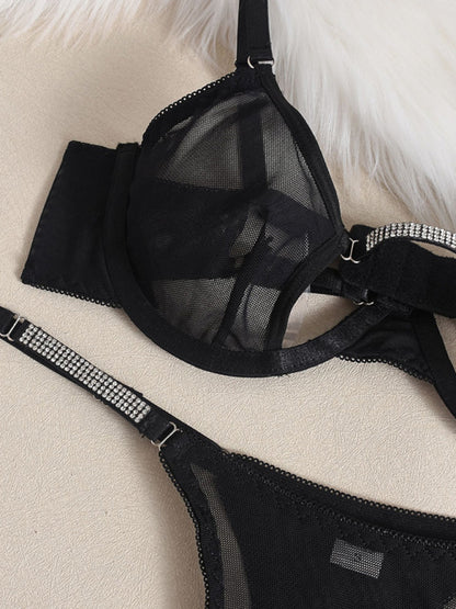 Lingerie - Mesh see-through handmade hot diamond sexy lingerie set