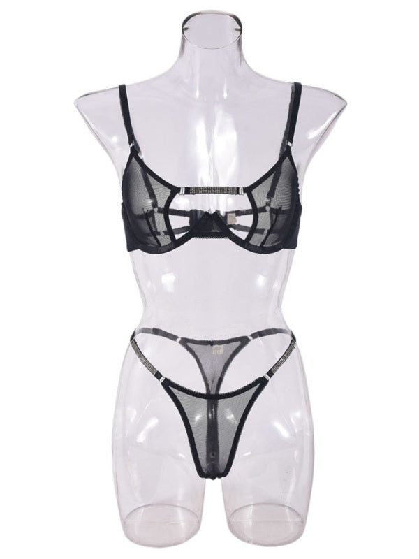 Lingerie - Mesh see-through handmade hot diamond sexy lingerie set