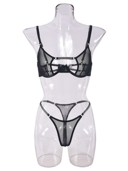 Lingerie - Mesh see-through handmade hot diamond sexy lingerie set