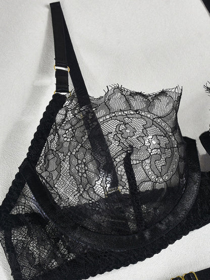 Lingerie - Eyelash lace sexy elegant lingerie set 3 pieces