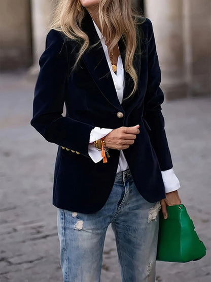 Velvet Blazers - Gold velvet elegant slim fit suit jacket