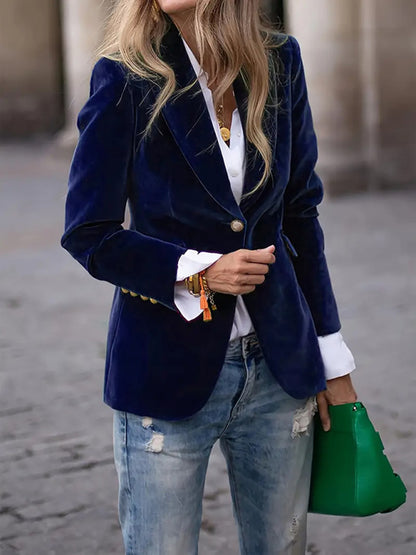Velvet Blazers - Gold velvet elegant slim fit suit jacket