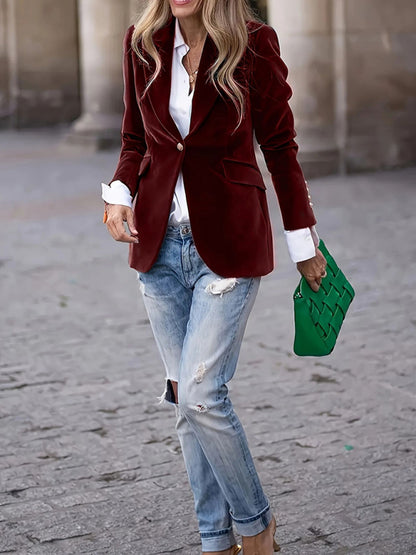 Velvet Blazers - Gold velvet elegant slim fit suit jacket