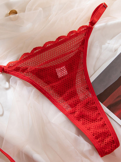 Lingerie - New hollow perspective gathered sexy wave lace underwear set