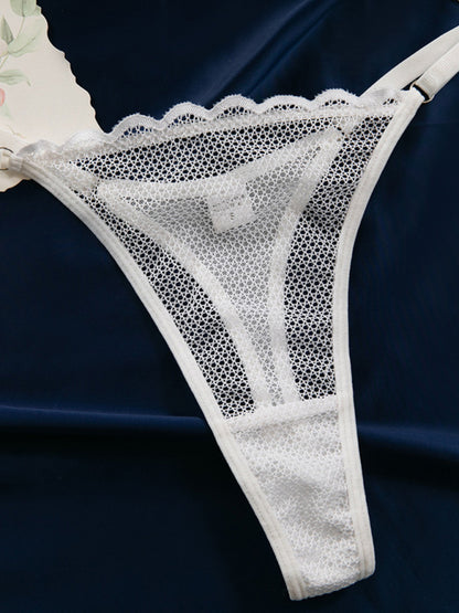 Lingerie - New hollow perspective gathered sexy wave lace underwear set