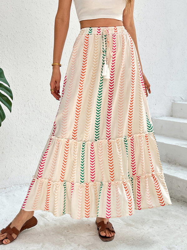 Boho Skirts - Contrast color print skirt elastic bohemian patchwork skirt