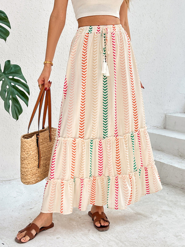 Boho Skirts - Contrast color print skirt elastic bohemian patchwork skirt