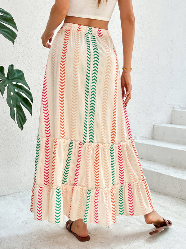 Boho Skirts - Contrast color print skirt elastic bohemian patchwork skirt